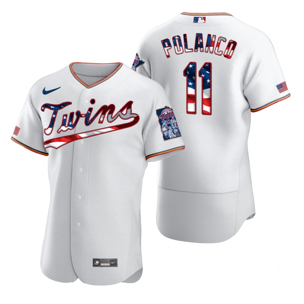 Minnesota Twins #11 Jorge Polanco Men Nike White Fluttering USA Flag Limited Edition Authentic MLB Jersey->minnesota twins->MLB Jersey